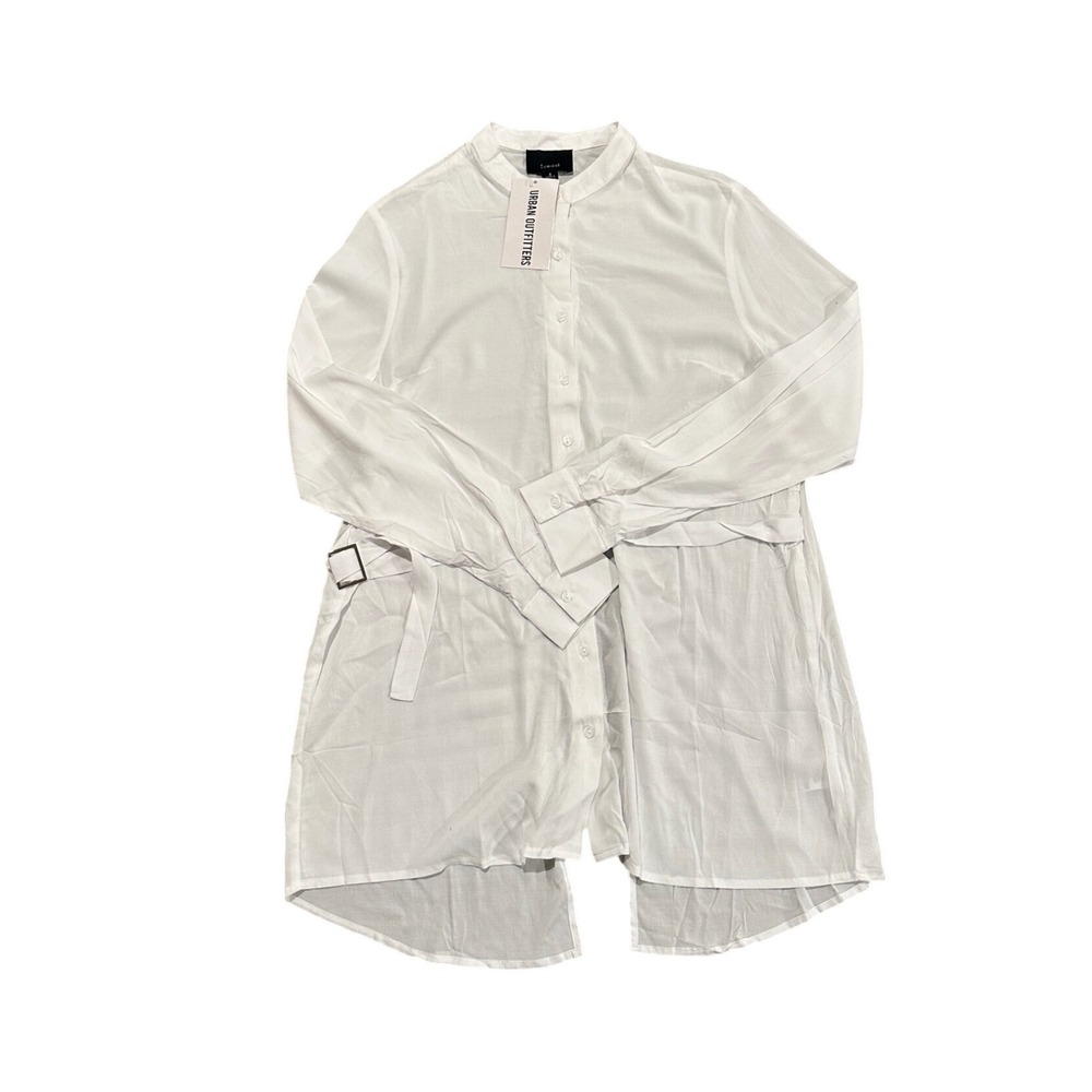 Lumiere White Band Collar Belted Tunic Shirt Dress Style NT16991A Size S